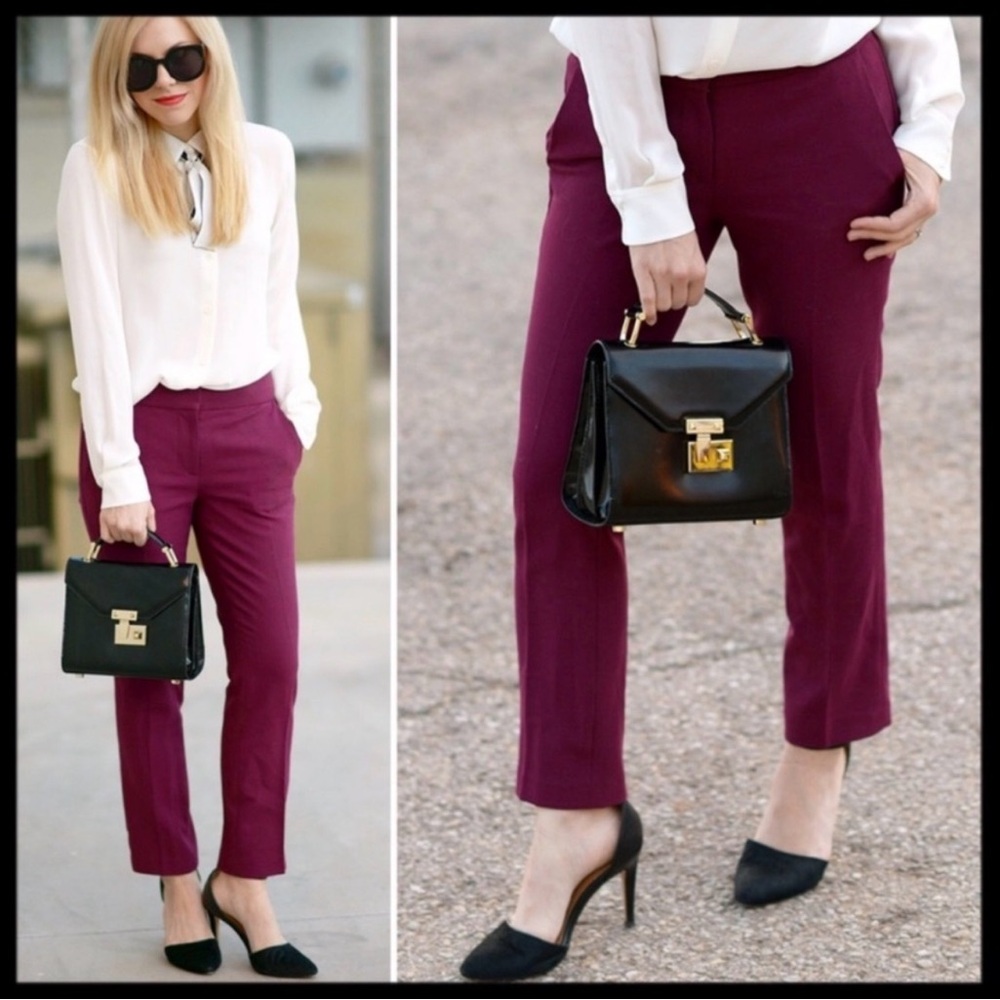 J. Crew Campbell Women's Burgundy Maroon Berry Crop Pants Tailored Wool Blend